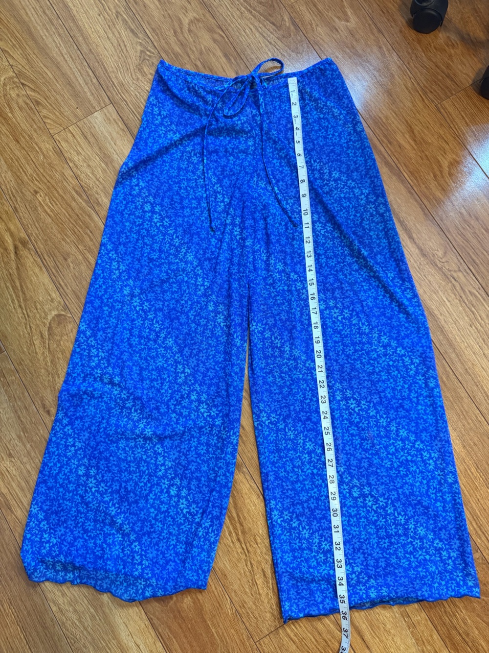 Women's Blue Floral Swim Coverup Pants with Drawstring Waist